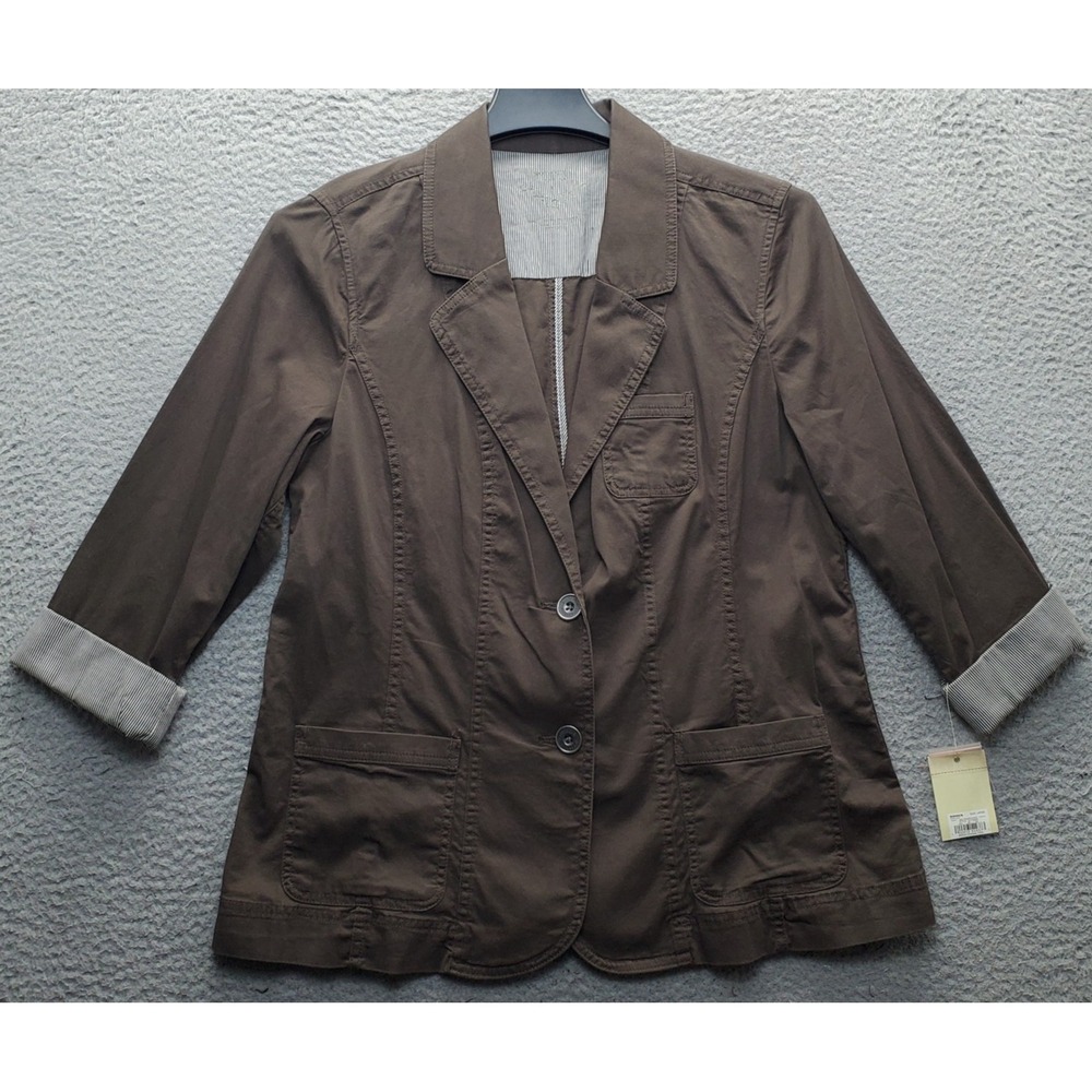 Sonoma Life + Style Blazer Jacket Womens L Brown Utility Lightweight Notch Lapel